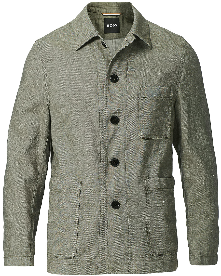 Herre | Dressjakker | BOSS BLACK | BOSS Carper Cotton/Linen Workwear Jacket Open Green