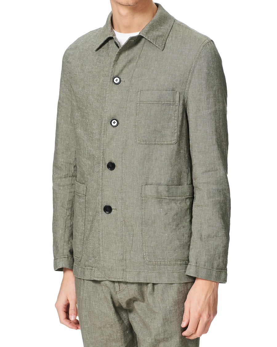 Herre | Dressjakker | BOSS BLACK | BOSS Carper Cotton/Linen Workwear Jacket Open Green
