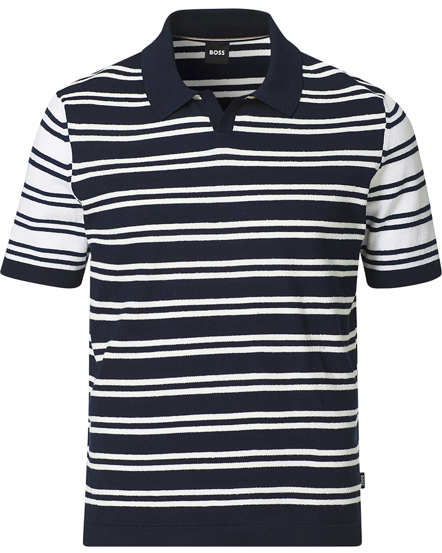 Herre | Gensere | BOSS BLACK | BOSS Erroi Knitted Striped Polo Blue/White
