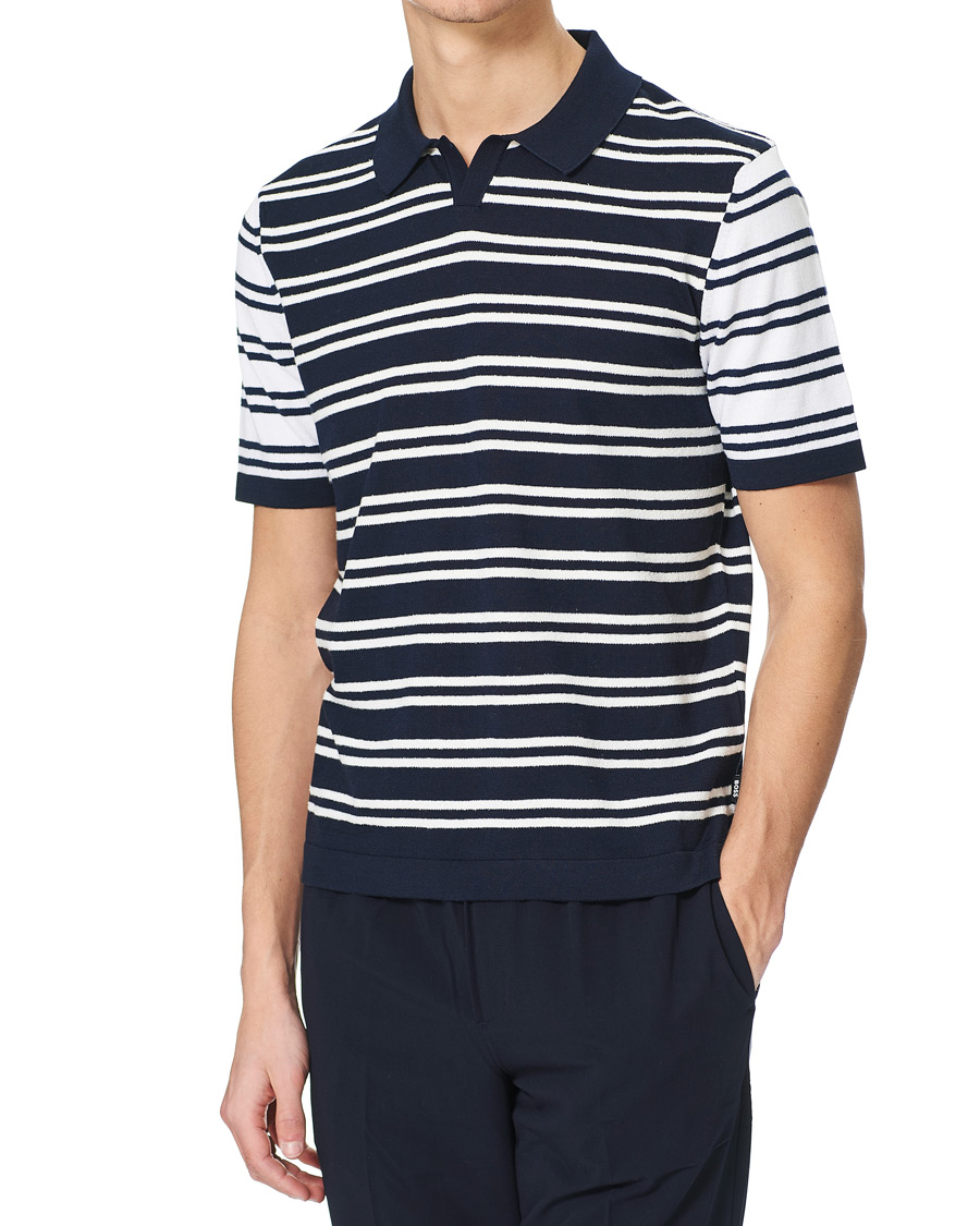 Herre | Gensere | BOSS BLACK | BOSS Erroi Knitted Striped Polo Blue/White