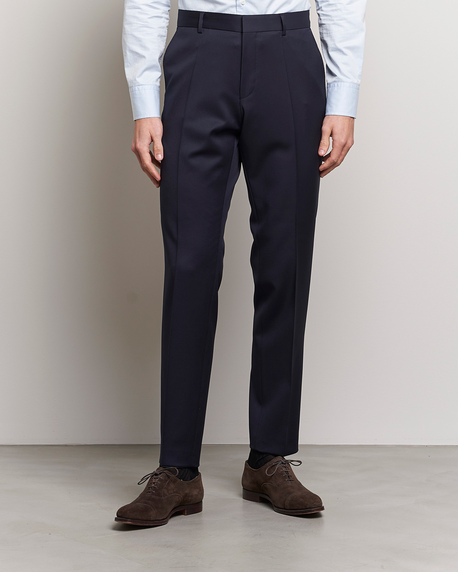 Herre | Dressbukser | BOSS | Genius Slim Fit Wool Trousers Dark Blue