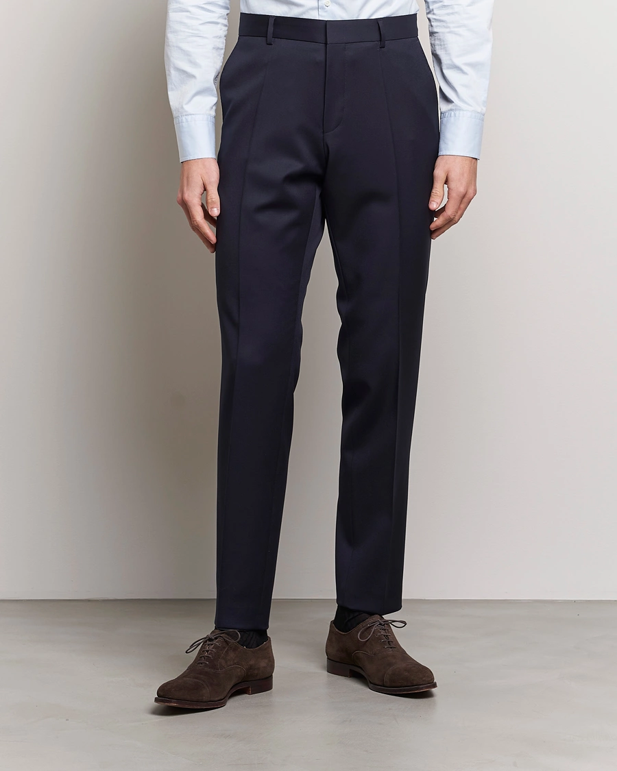 Herre | Dressbukser | BOSS BLACK | Genius Slim Fit Wool Trousers Dark Blue