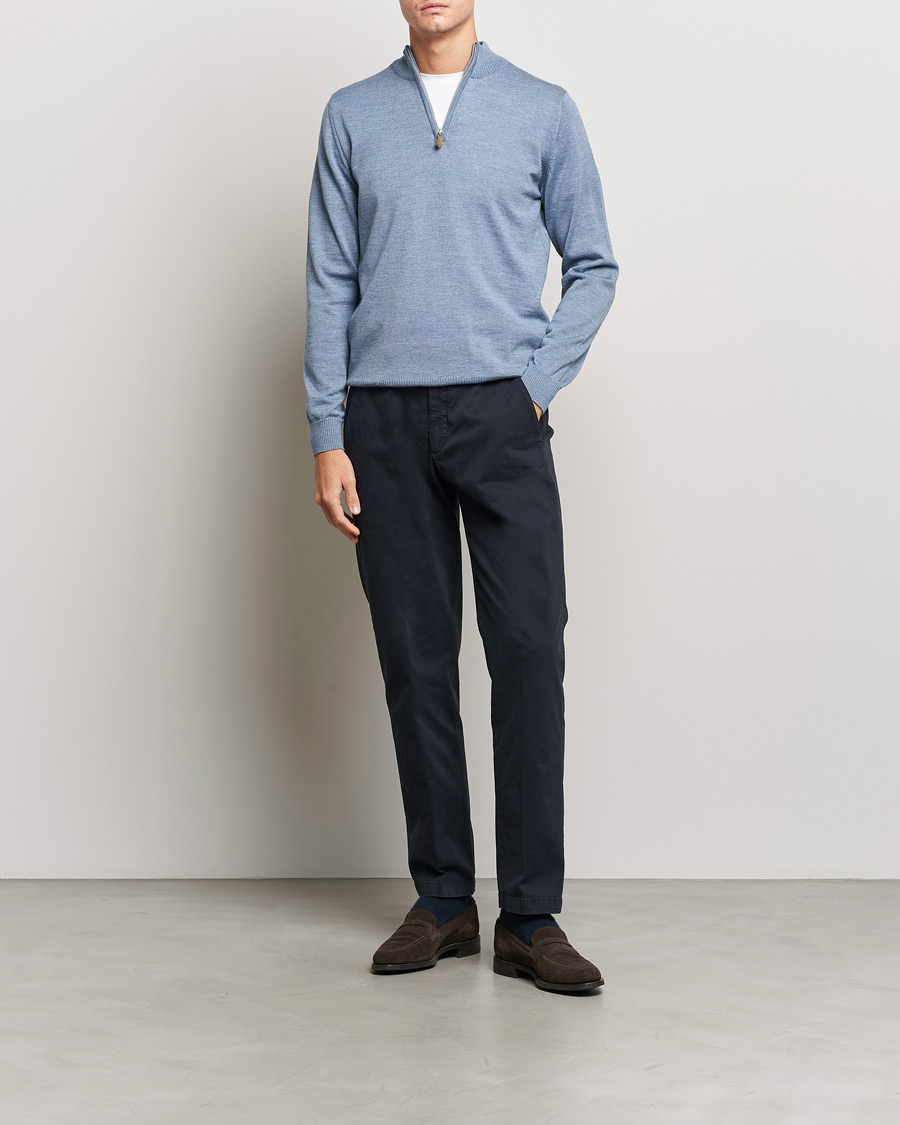 Herre | Gensere | Stenströms | Merino Half Zip Light Blue