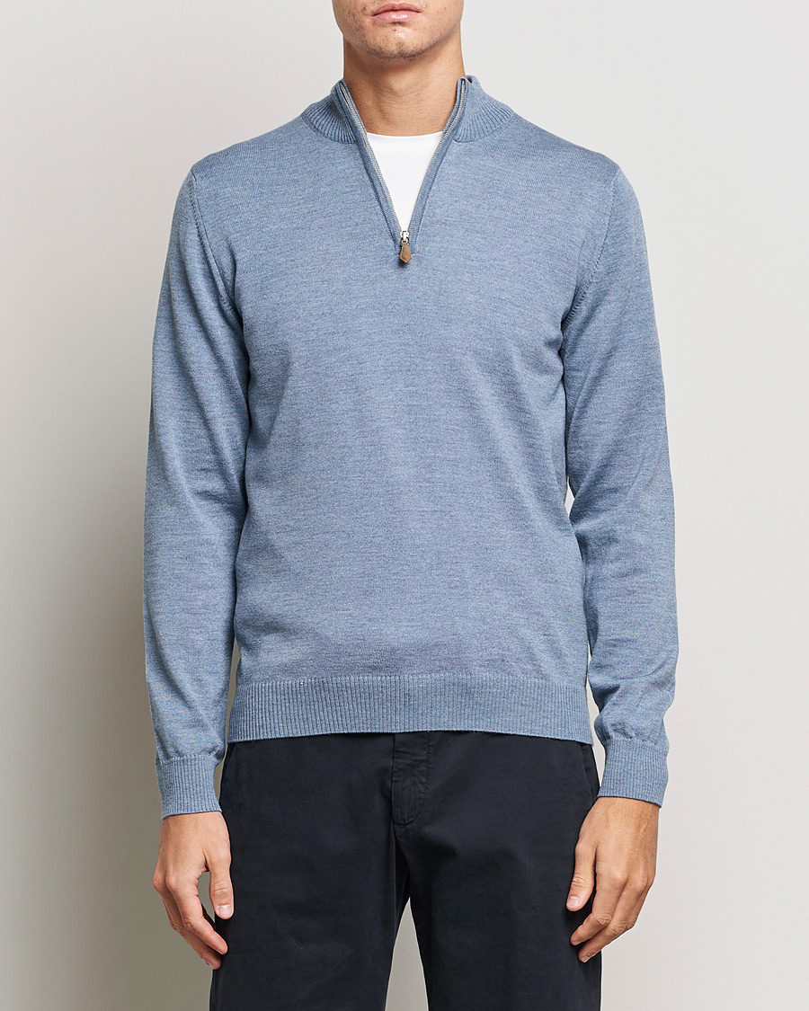 Herre | Gensere | Stenströms | Merino Half Zip Light Blue