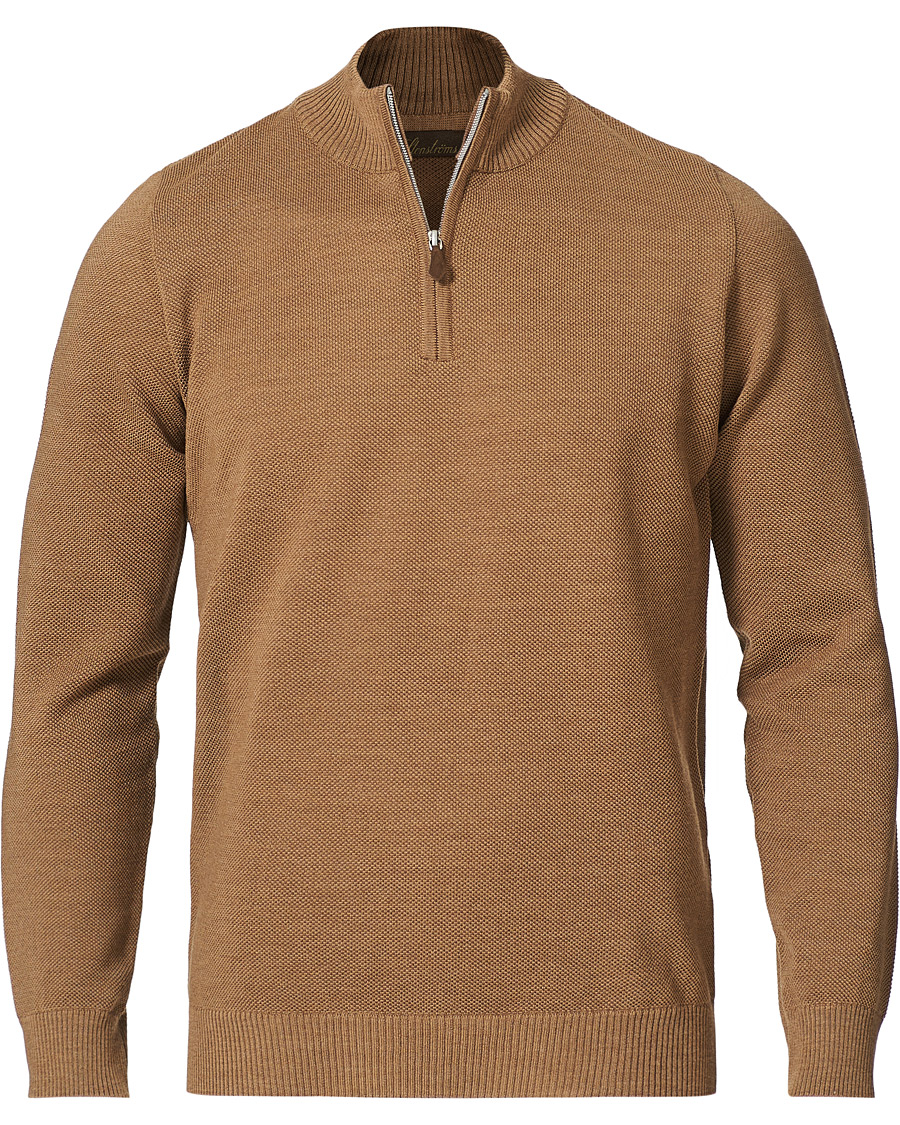 Herre | Gensere | Stenströms | Textured Merino Half Zip Brown