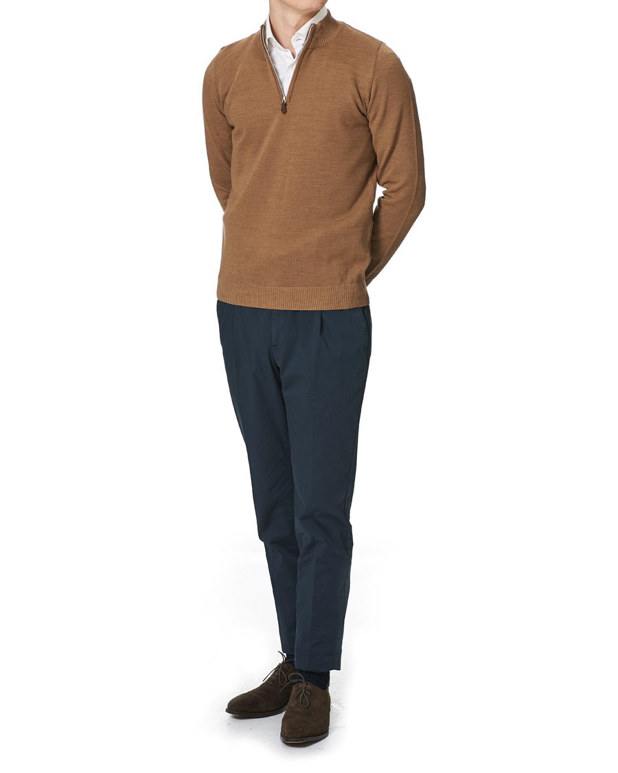 Herre | Gensere | Stenströms | Textured Merino Half Zip Brown