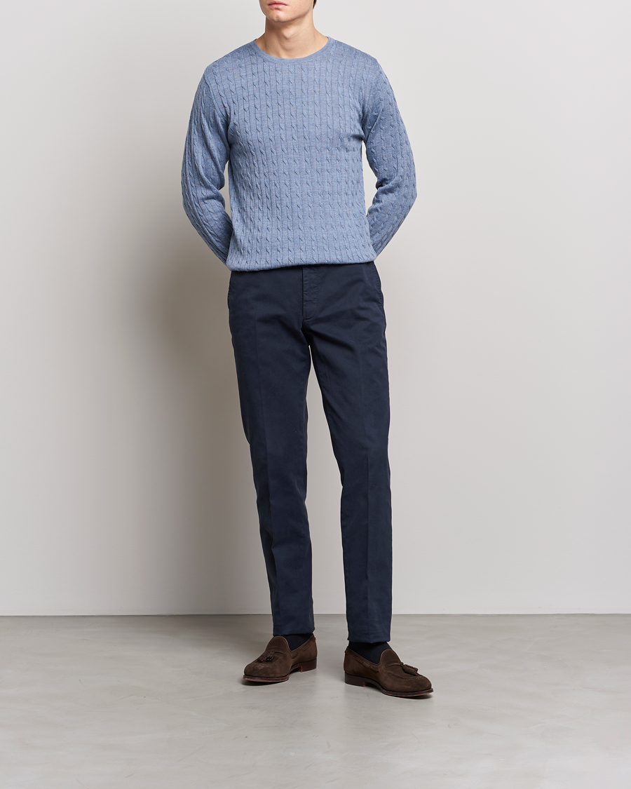 Herre | Gensere | Stenströms | Merino Cable Crew Neck Light Blue