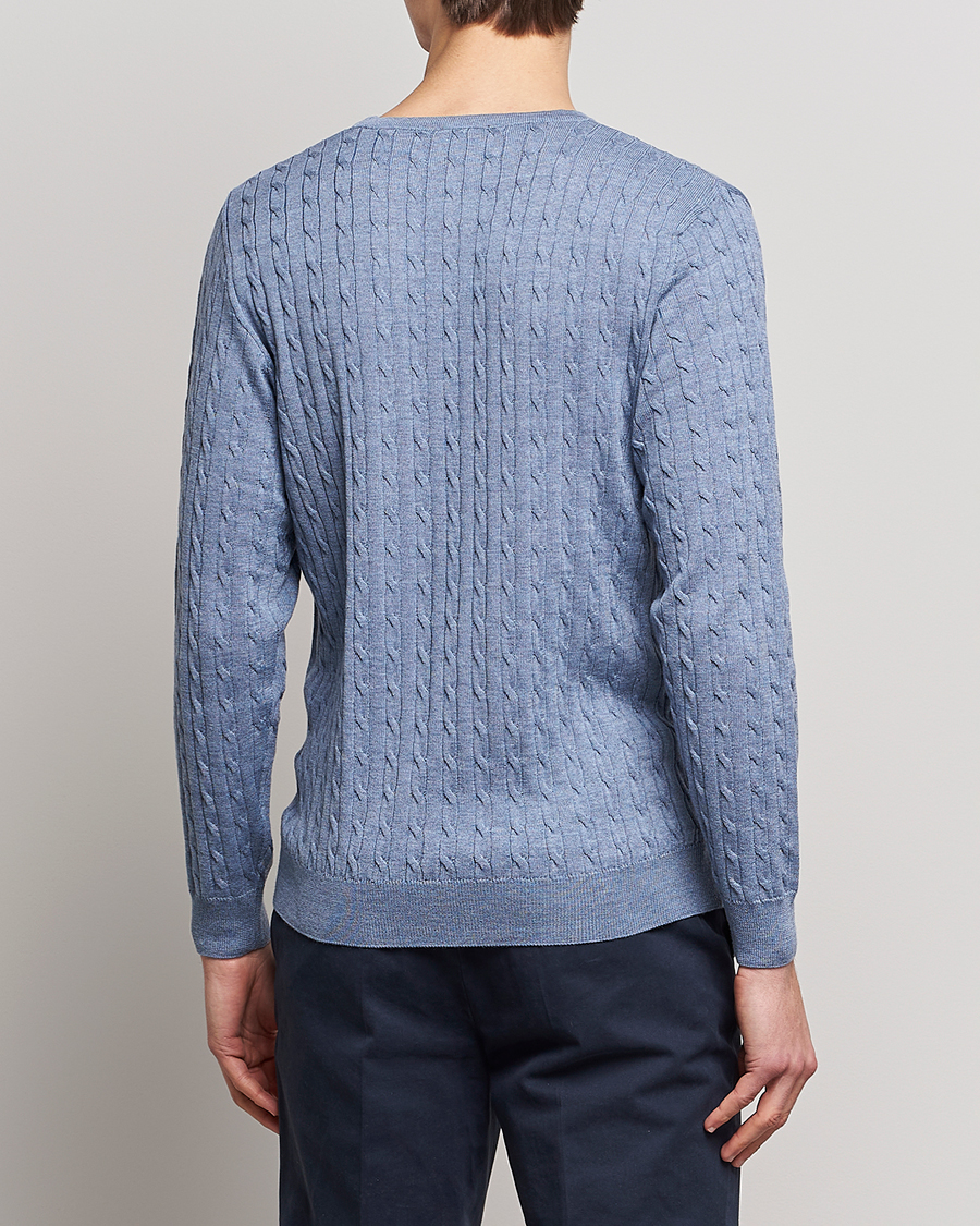 Herre | Gensere | Stenströms | Merino Cable Crew Neck Light Blue