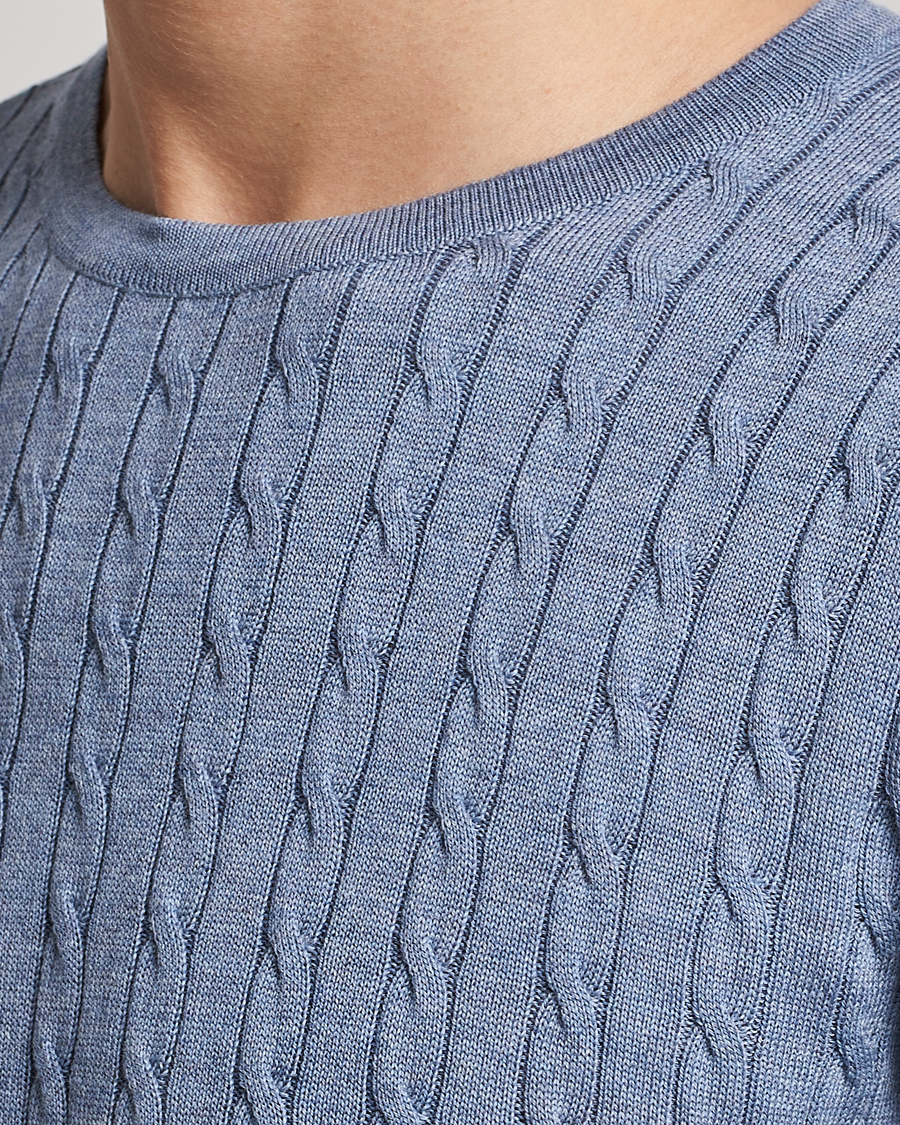 Herre | Gensere | Stenströms | Merino Cable Crew Neck Light Blue