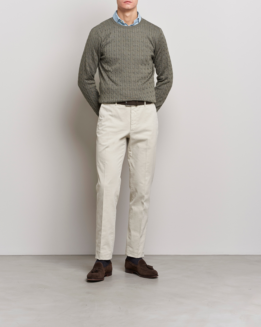 Herre | Gensere | Stenströms | Merino Cable Crew Neck Olive