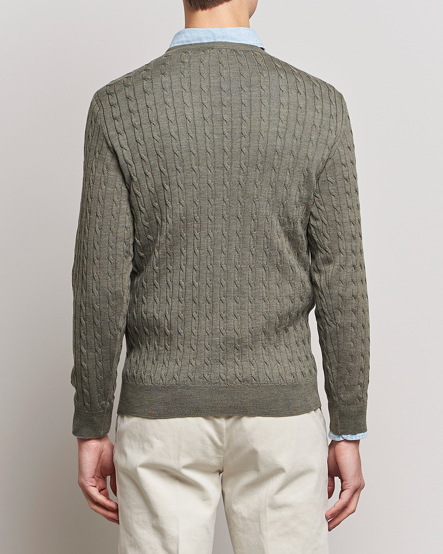Herre | Gensere | Stenströms | Merino Cable Crew Neck Olive