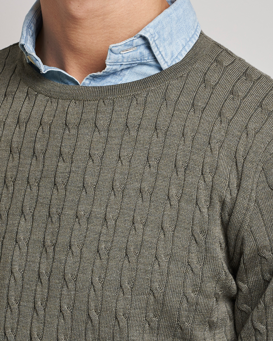 Herre | Gensere | Stenströms | Merino Cable Crew Neck Olive