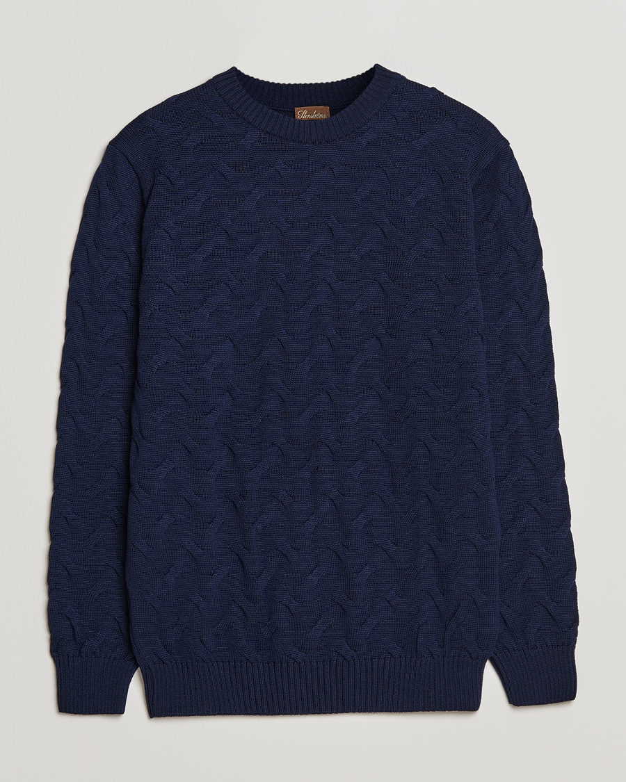 Herre | Gensere | Stenströms | Heavy Cable Merino Crew Neck Navy