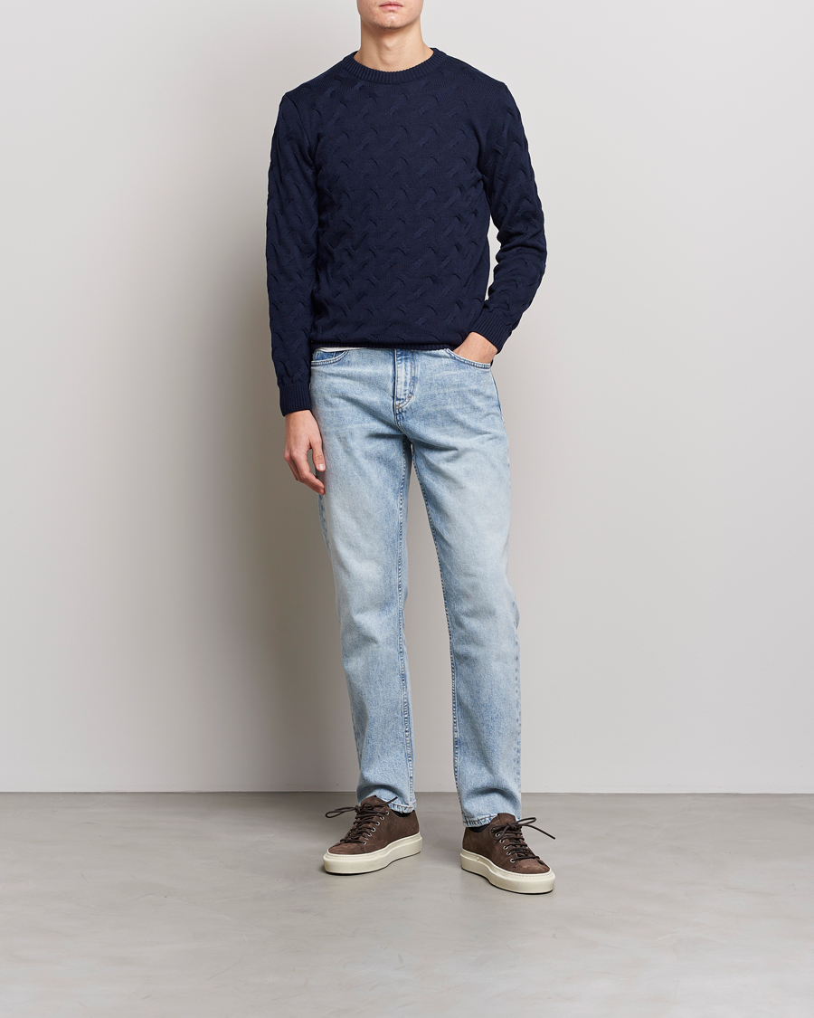 Herre | Gensere | Stenströms | Heavy Cable Merino Crew Neck Navy