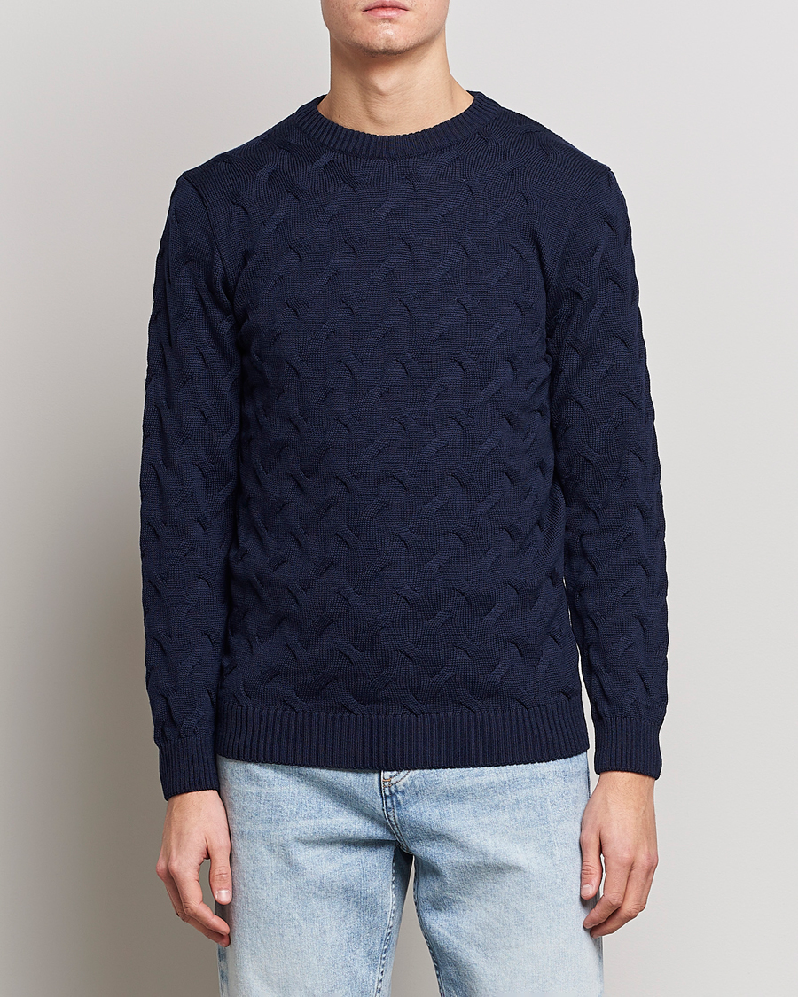 Herre | Gensere | Stenströms | Heavy Cable Merino Crew Neck Navy
