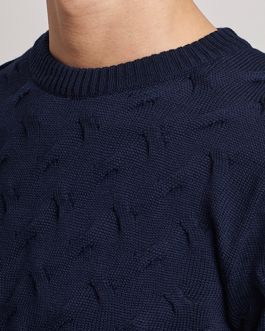 Herre | Gensere | Stenströms | Heavy Cable Merino Crew Neck Navy