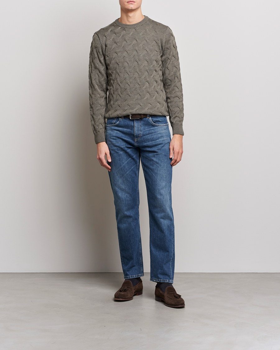 Herre | Gensere | Stenströms | Heavy Cable Merino Crew Neck Olive