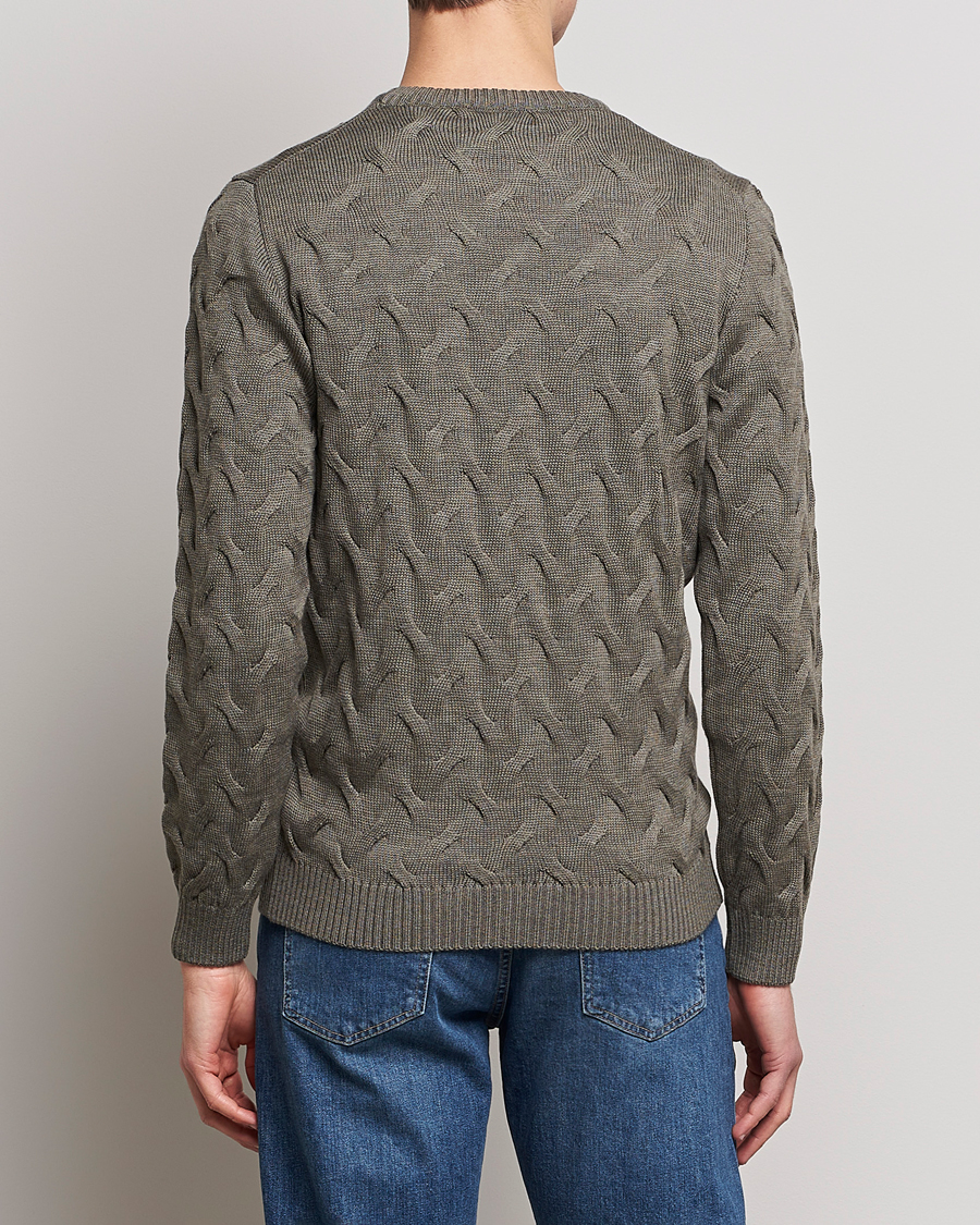 Herre | Gensere | Stenströms | Heavy Cable Merino Crew Neck Olive