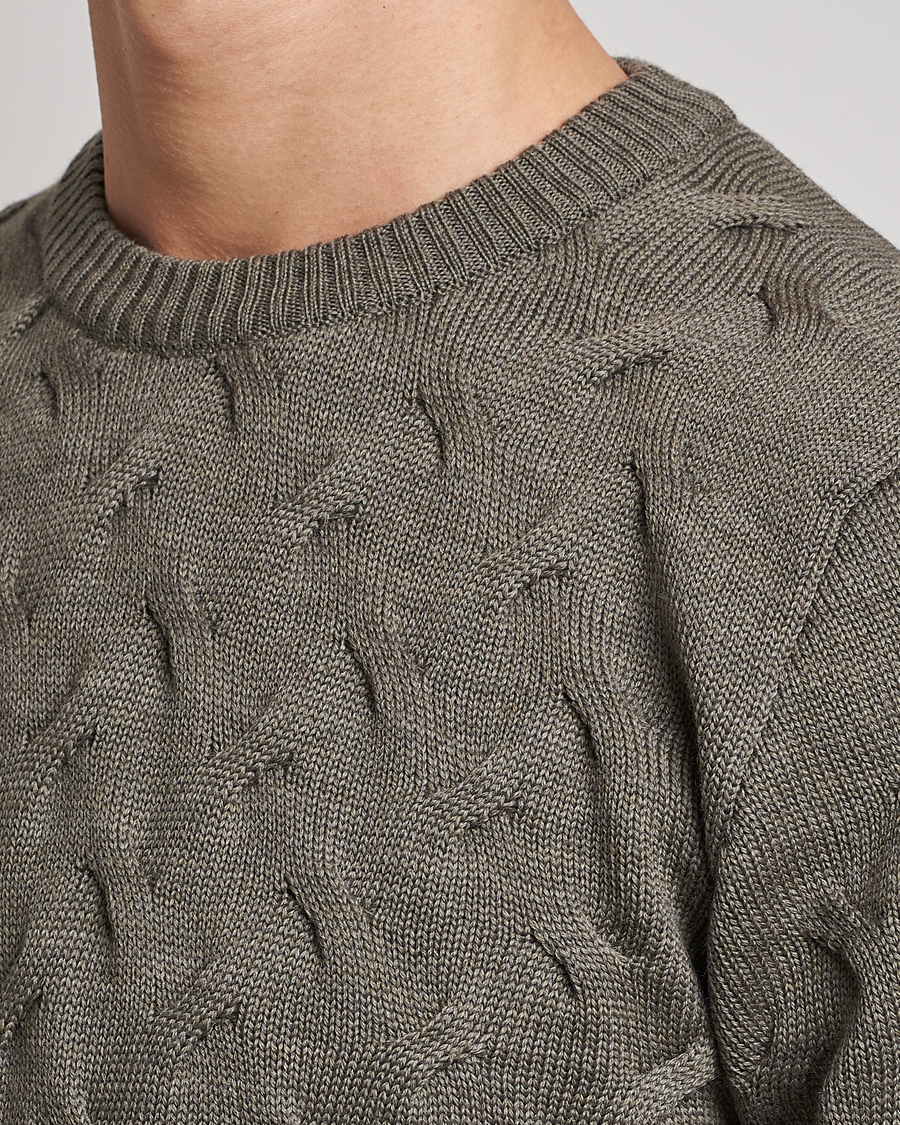 Herre | Gensere | Stenströms | Heavy Cable Merino Crew Neck Olive