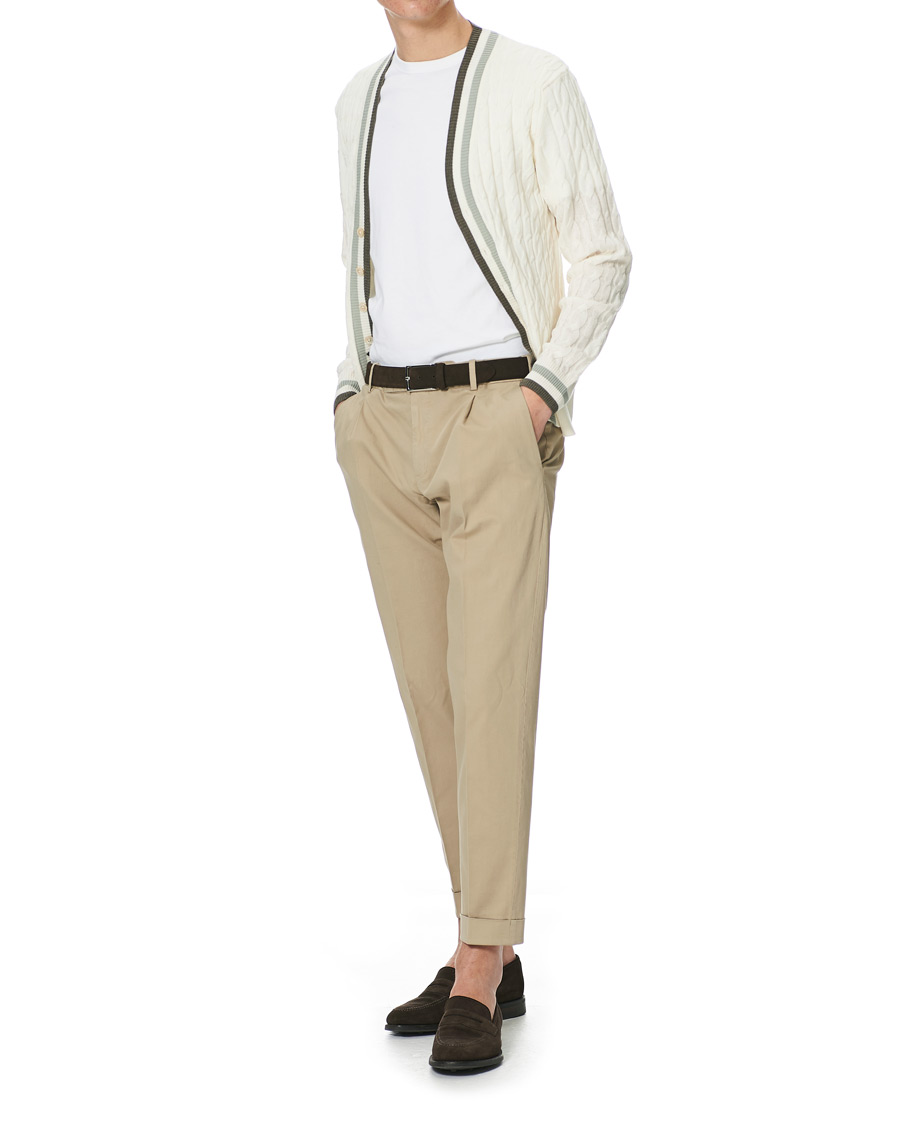 Herre | Gensere | Stenströms | Contrast Merino Cable Cardigan White