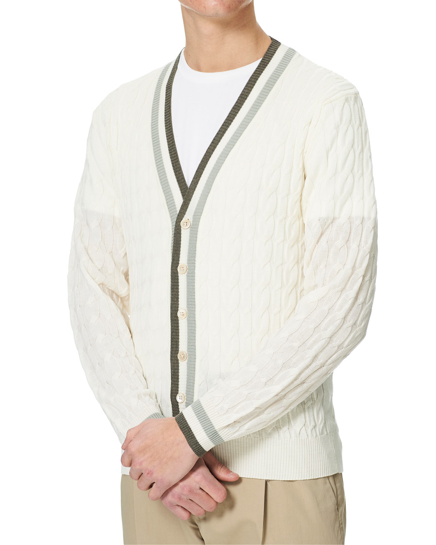 Herre | Gensere | Stenströms | Contrast Merino Cable Cardigan White