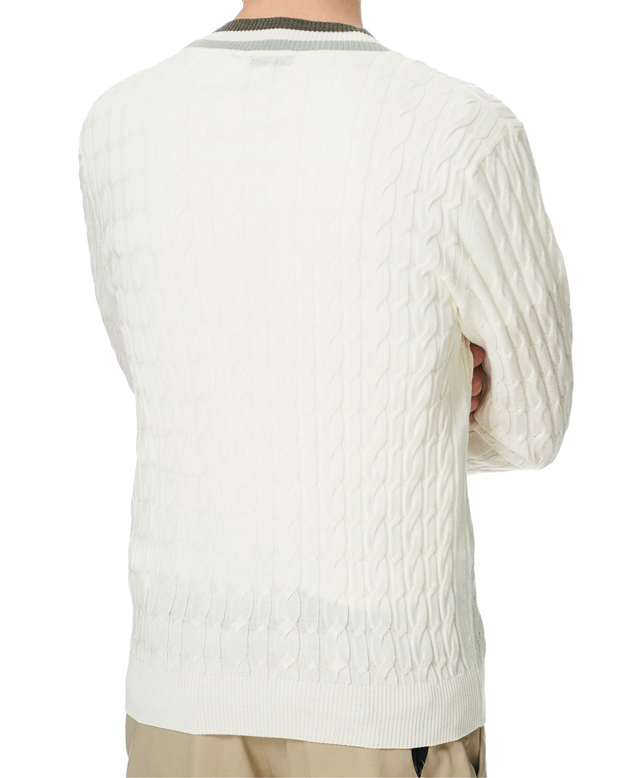 Herre | Gensere | Stenströms | Contrast Merino Cable Cardigan White