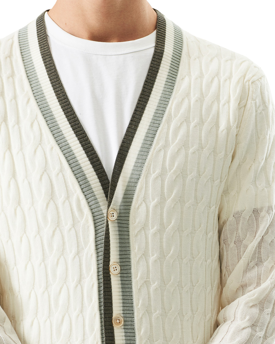 Herre | Gensere | Stenströms | Contrast Merino Cable Cardigan White