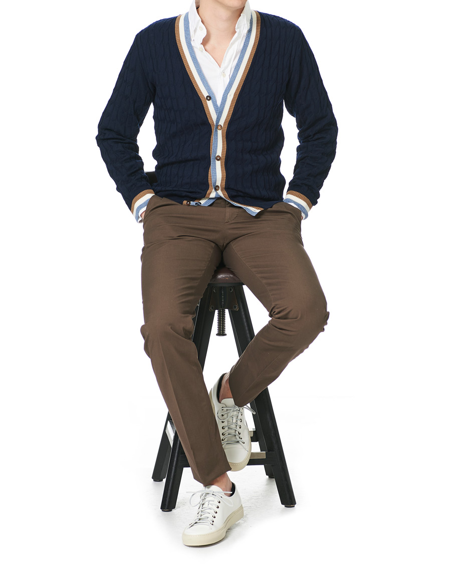 Herre | Gensere | Stenströms | Contrast Merino Cable Cardigan Navy