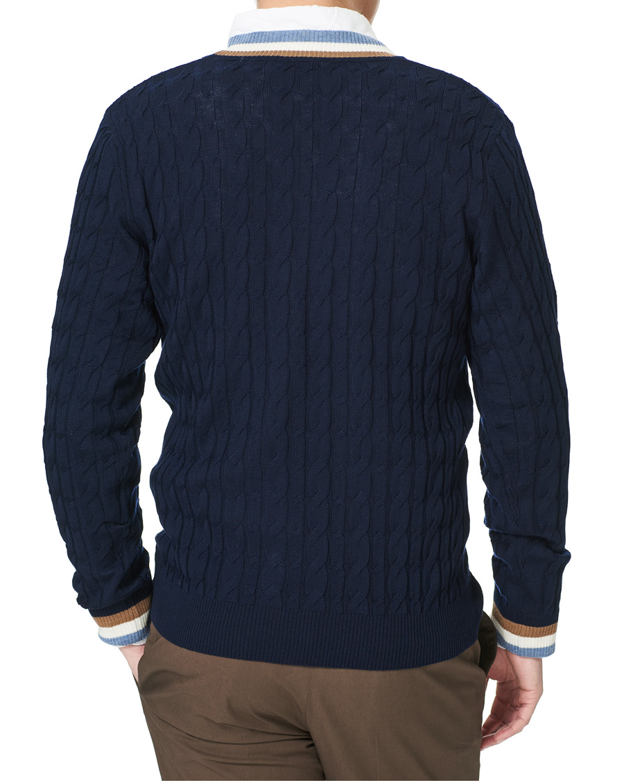 Herre | Gensere | Stenströms | Contrast Merino Cable Cardigan Navy
