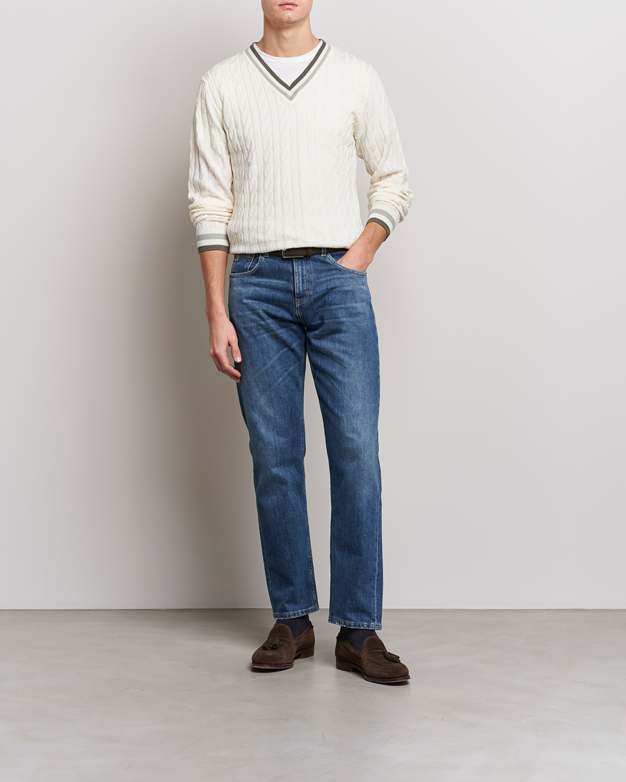 Herre | Gensere | Stenströms | Contrast Merino Cable V-Neck White