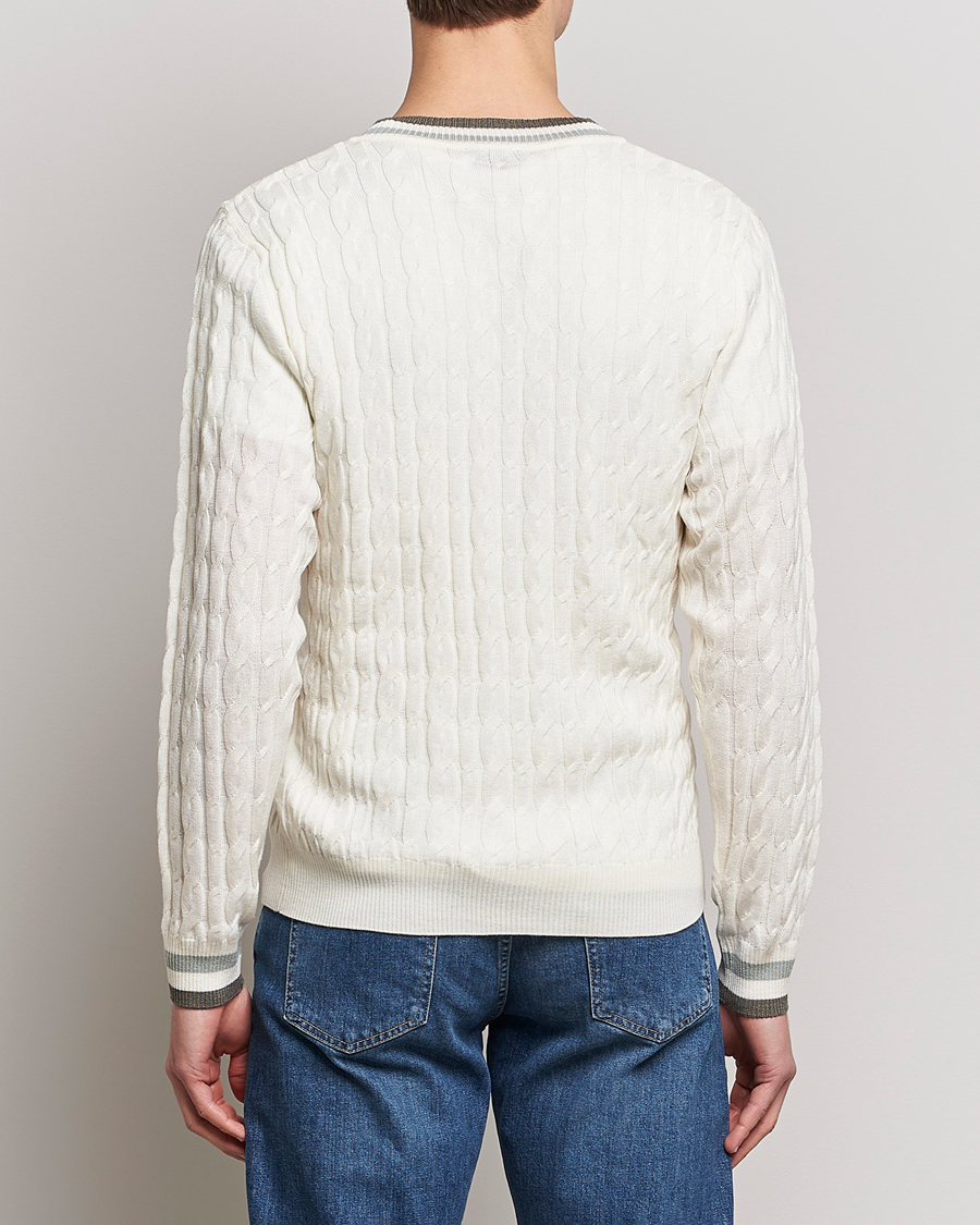 Herre | Gensere | Stenströms | Contrast Merino Cable V-Neck White