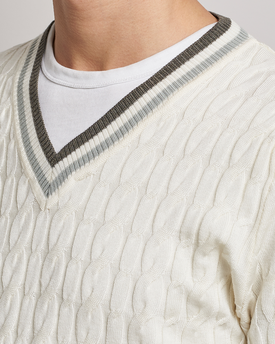 Herre | Gensere | Stenströms | Contrast Merino Cable V-Neck White
