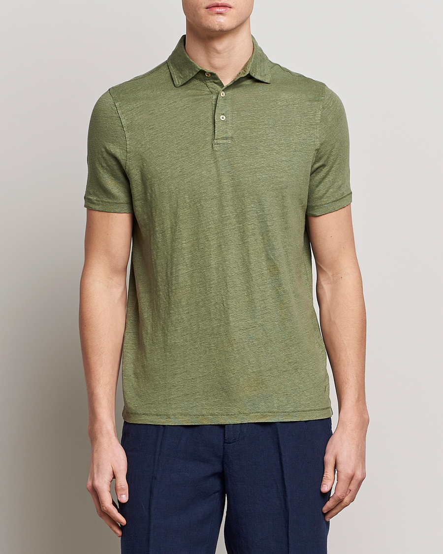 Herre |  | Stenströms | Linen Polo Shirt Olive