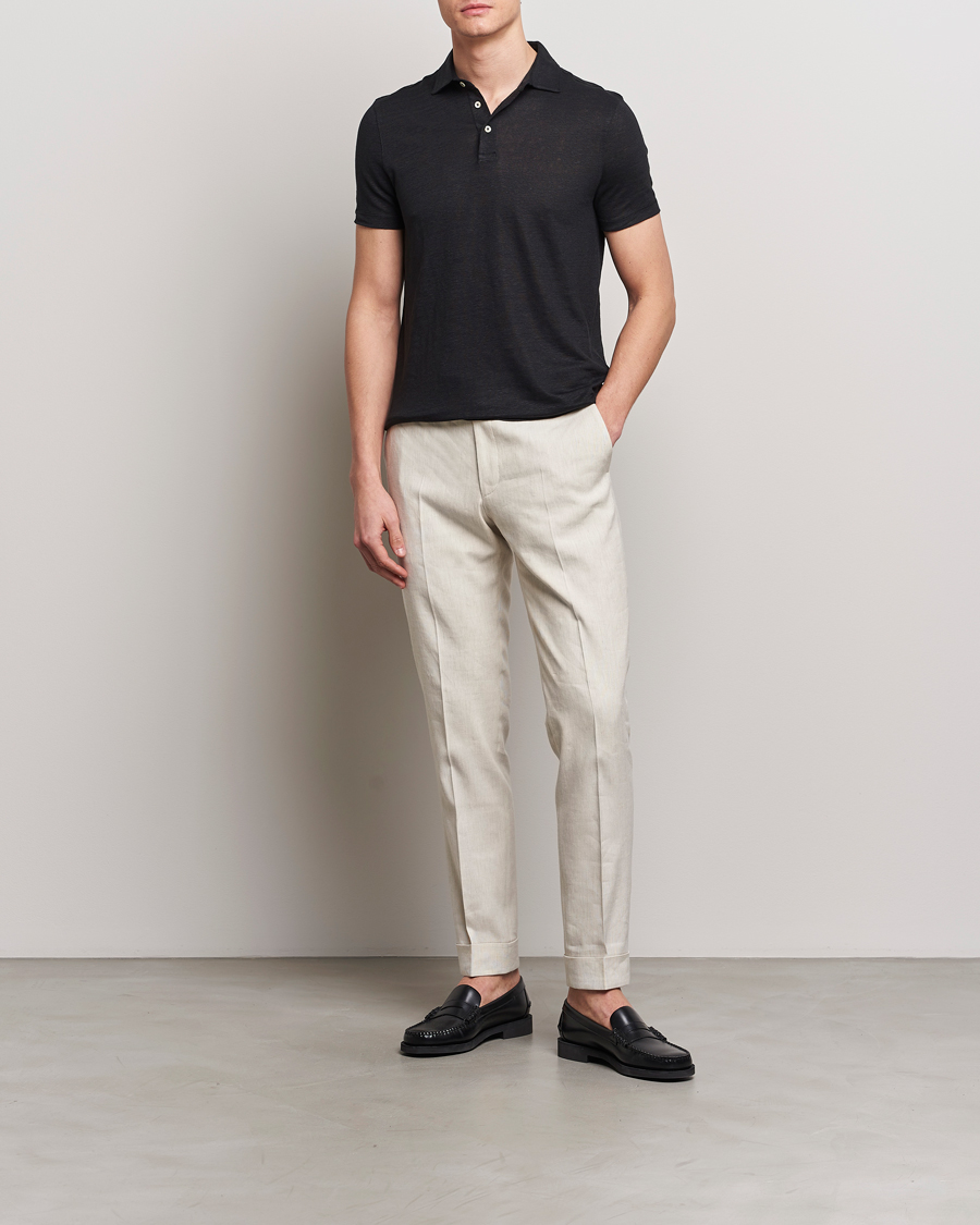 Herre | Pikéer | Stenströms | Linen Polo Shirt Black