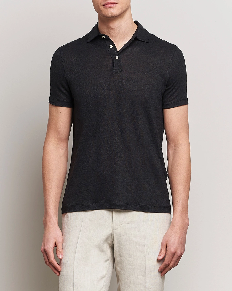 Men |  | Stenströms | Linen Polo Shirt Black