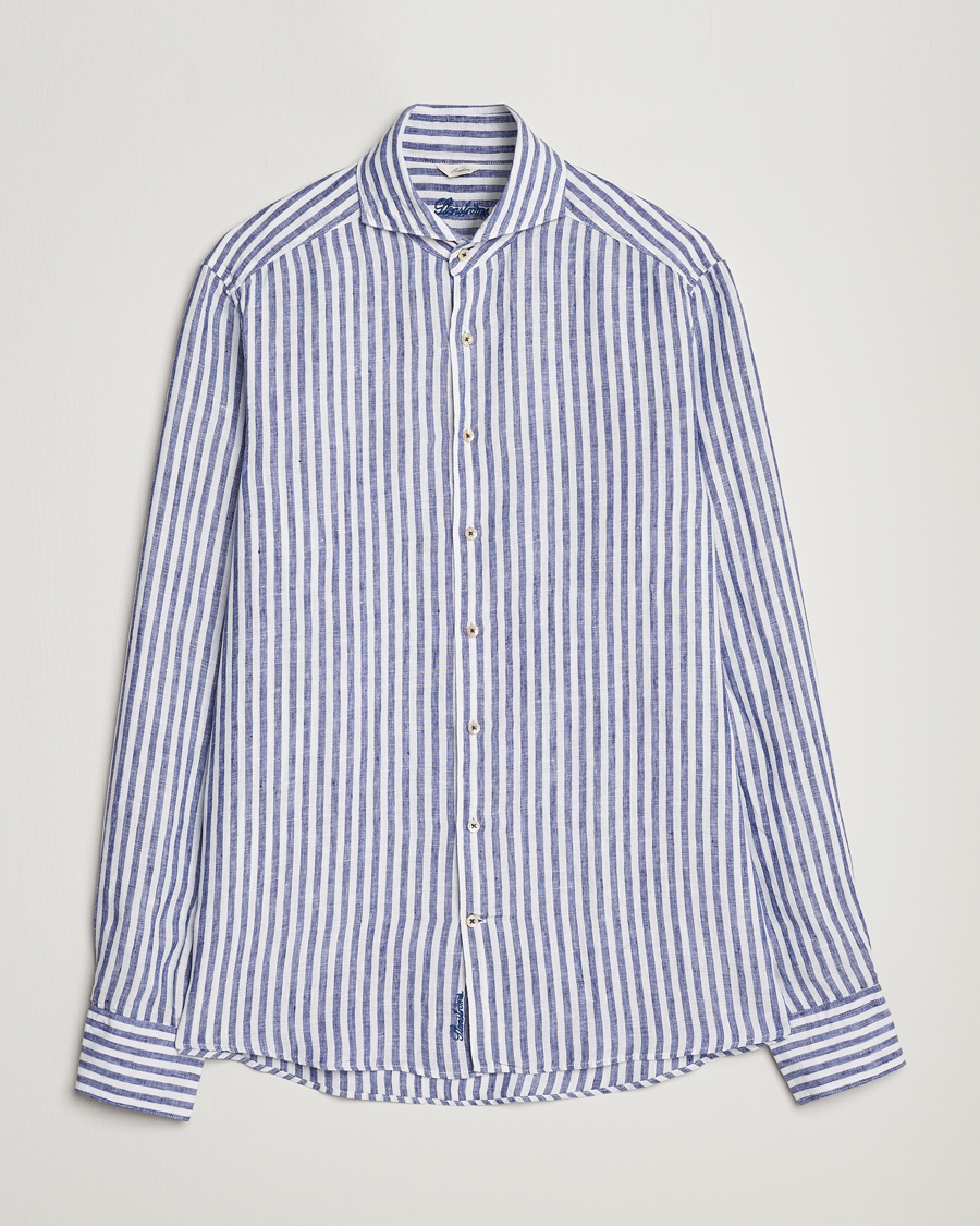 Herre | Skjorter | Stenströms | Slimline Cut Away Striped Linen Shirt Blue