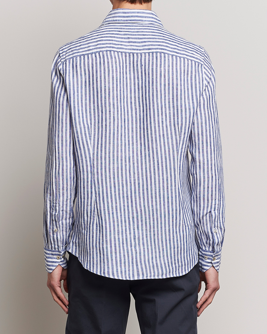 Herre | Skjorter | Stenströms | Slimline Cut Away Striped Linen Shirt Blue