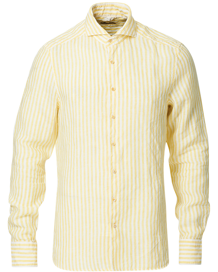 Herre | Skjorter | Stenströms | Slimline Cut Away Striped Linen Shirt Yellow