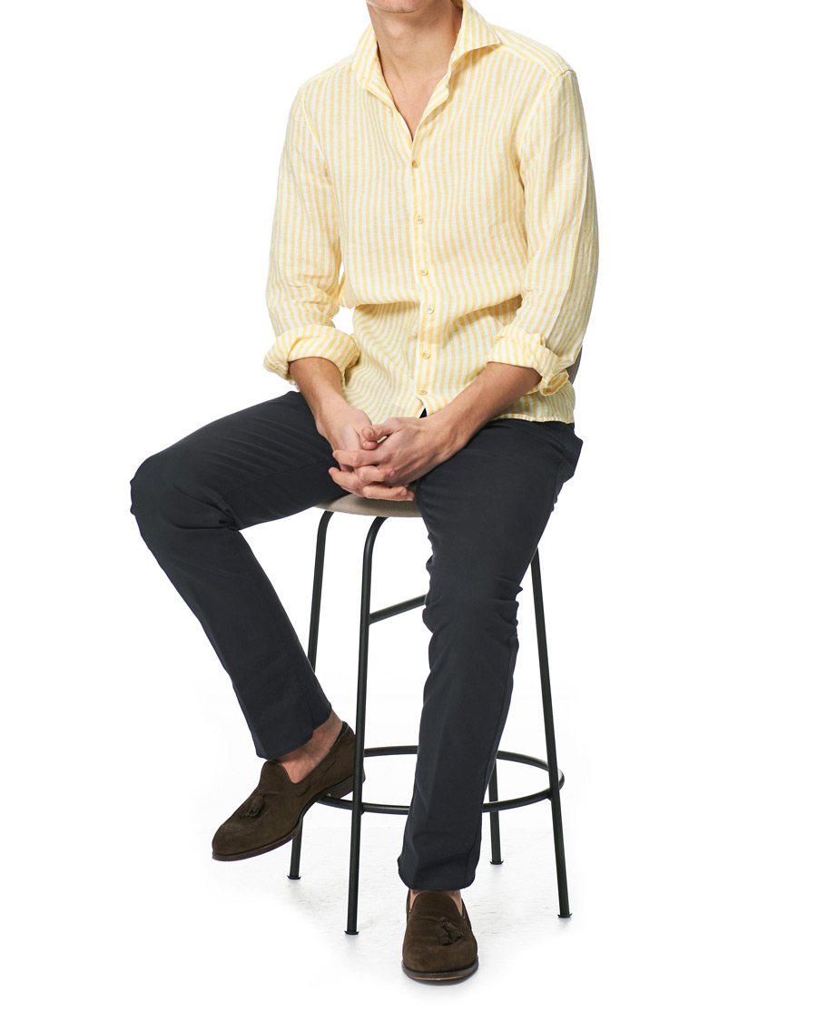 Herre | Skjorter | Stenströms | Slimline Cut Away Striped Linen Shirt Yellow