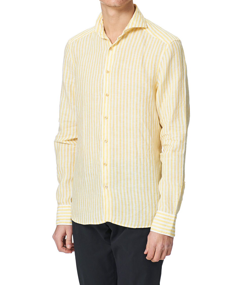 Herre | Skjorter | Stenströms | Slimline Cut Away Striped Linen Shirt Yellow