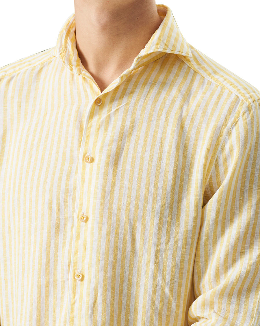 Herre | Skjorter | Stenströms | Slimline Cut Away Striped Linen Shirt Yellow