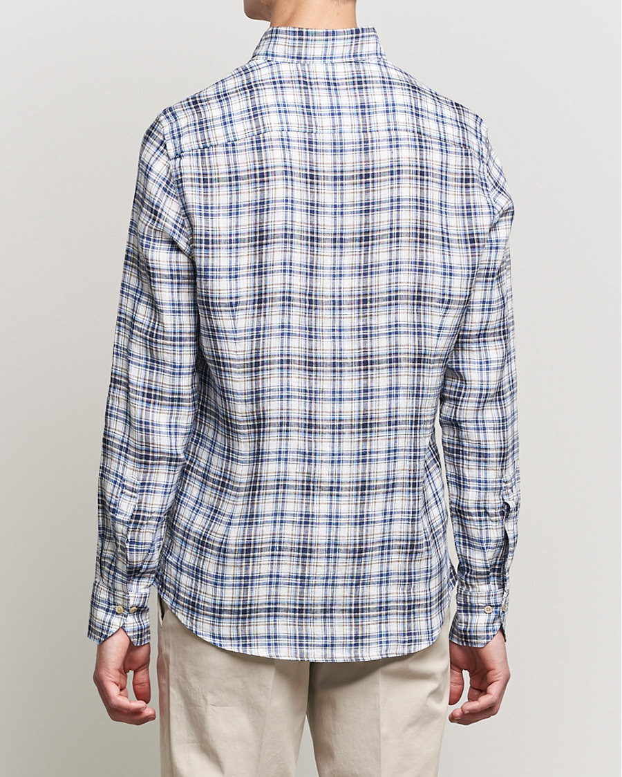 Herre | Skjorter | Stenströms | Slimline Cut Away Checked Linen Shirt Blue/Beige