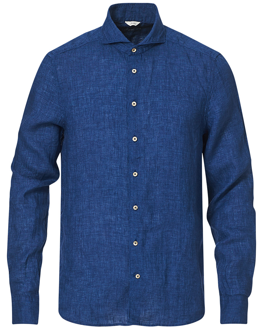 Herre | Skjorter | Stenströms | Slimline Cut Away Linen Shirt Dark Blue