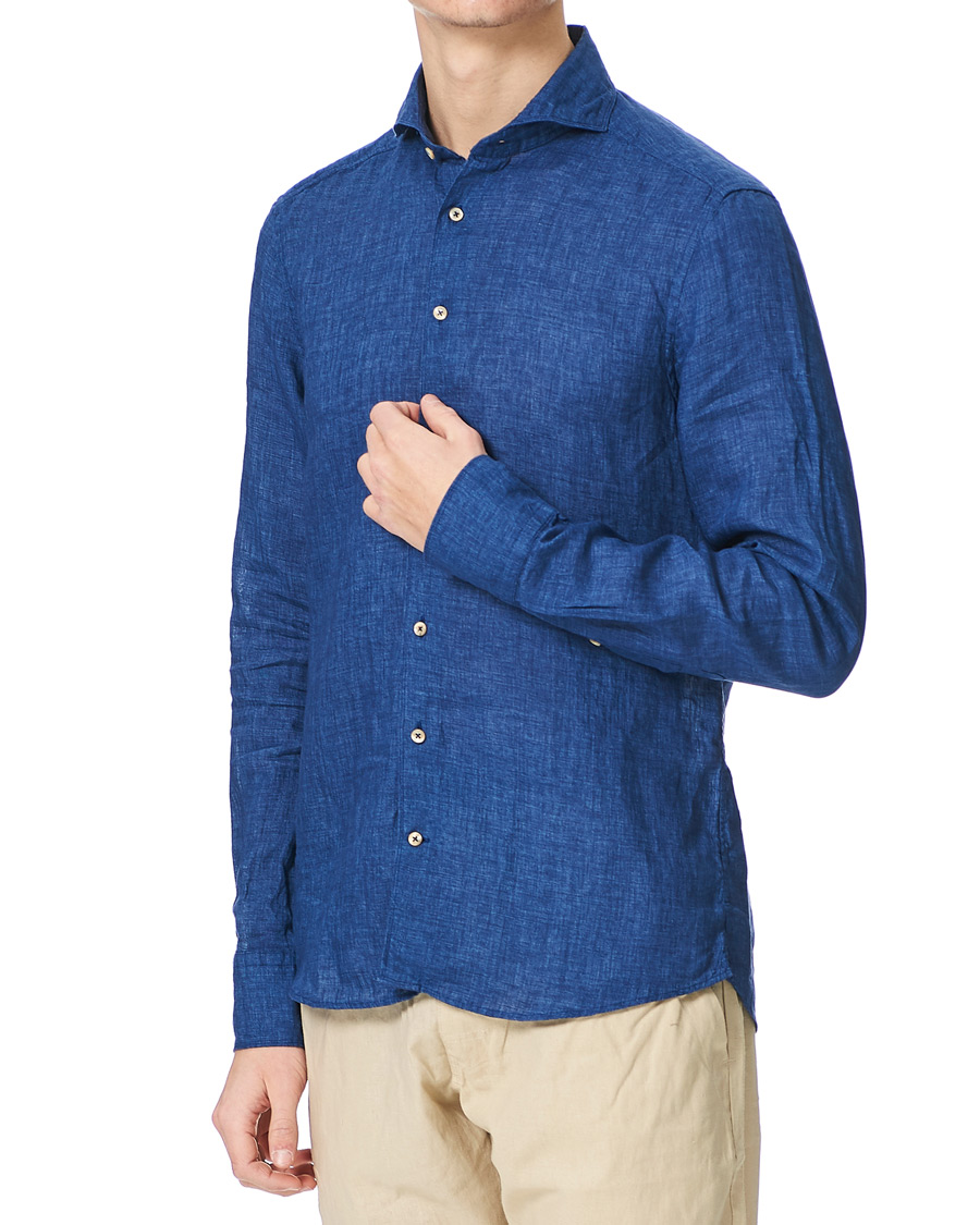 Herre | Skjorter | Stenströms | Slimline Cut Away Linen Shirt Dark Blue