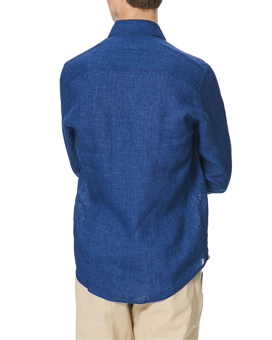 Herre | Skjorter | Stenströms | Slimline Cut Away Linen Shirt Dark Blue