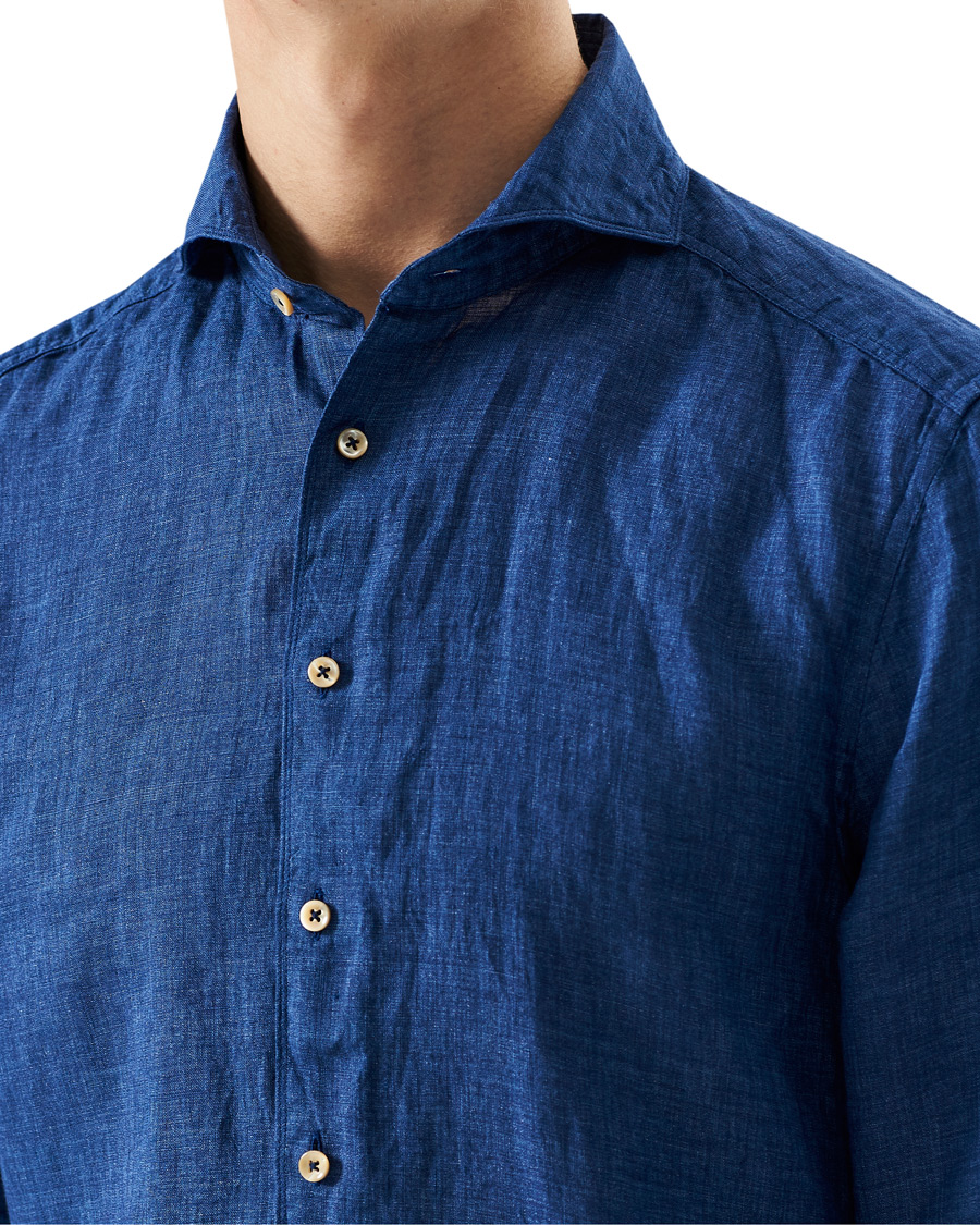 Herre | Skjorter | Stenströms | Slimline Cut Away Linen Shirt Dark Blue