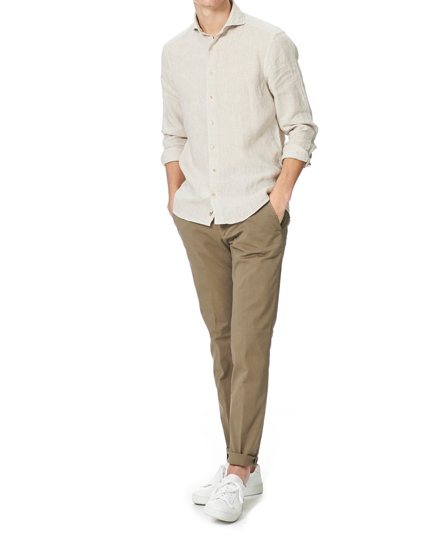 Herre | Skjorter | Stenströms | Slimline Cut Away Linen Shirt Beige