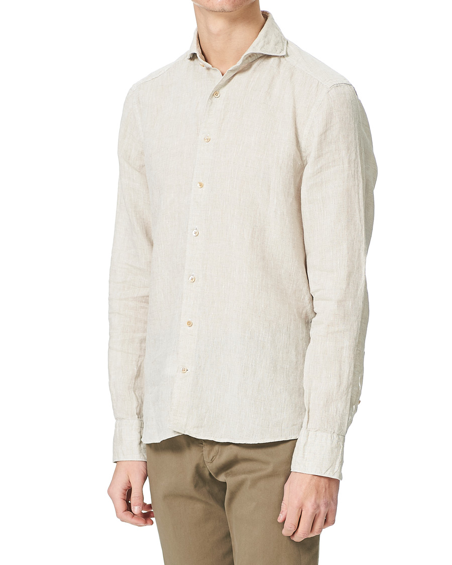 Herre | Skjorter | Stenströms | Slimline Cut Away Linen Shirt Beige
