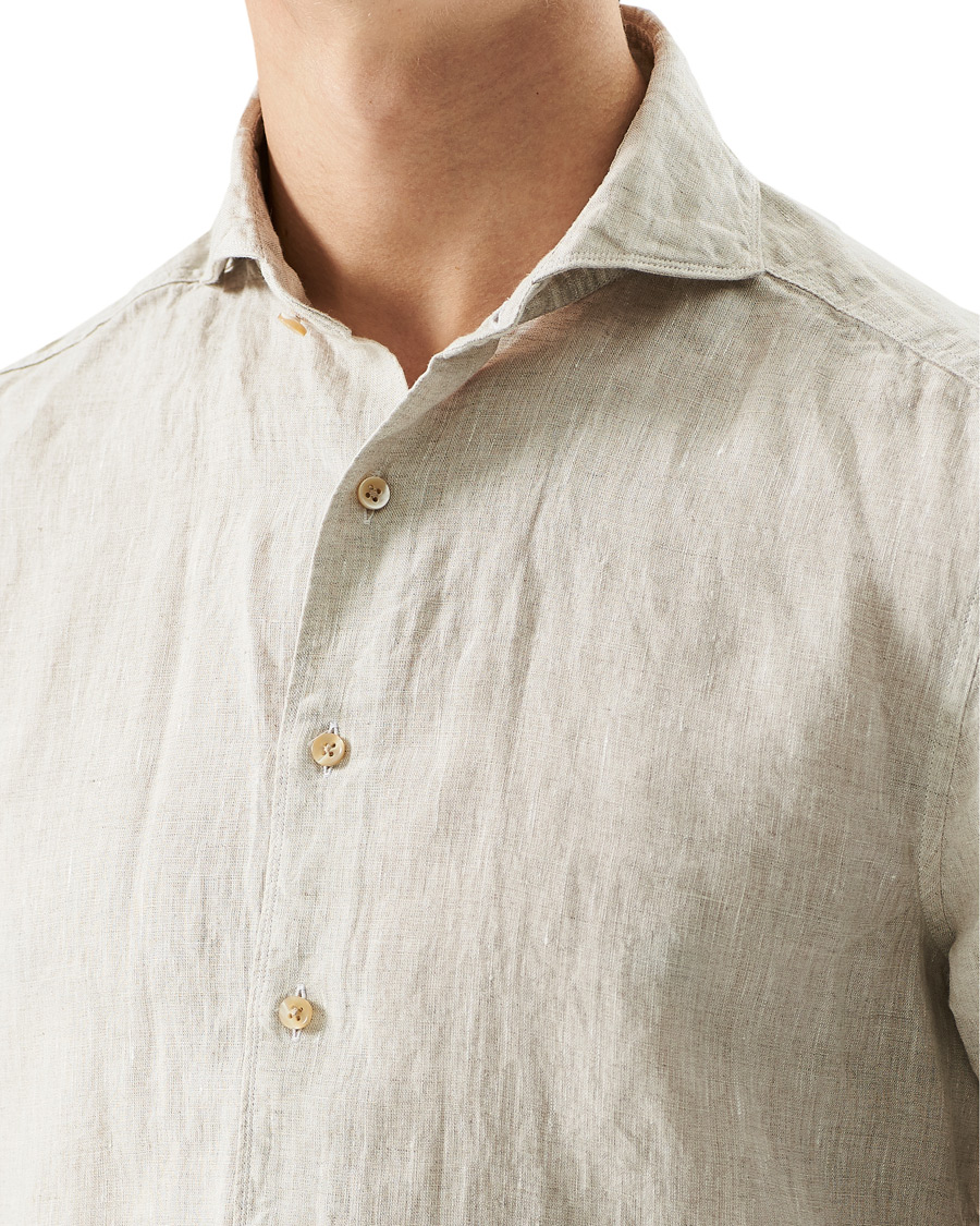Herre | Skjorter | Stenströms | Slimline Cut Away Linen Shirt Beige