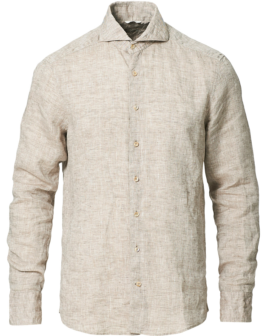 Herre | Skjorter | Stenströms | Slimline Cut Away Linen Shirt Taupe